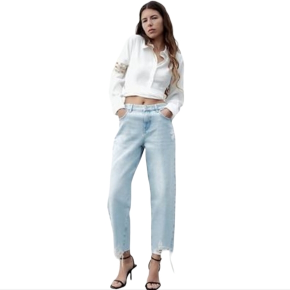 Zara Z1975 Ripped Silver Trim Denim Jeans Size 6 - Picture 1 of 7